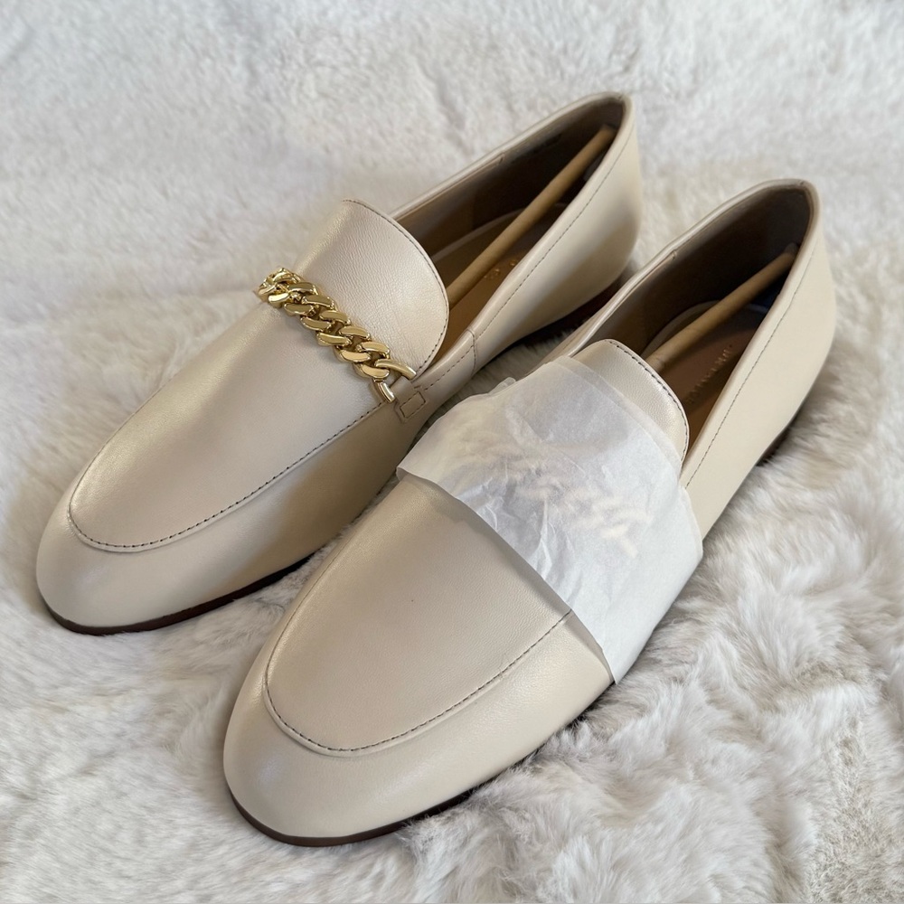 ANN TAYLOR NEW 10 10.5 Chain Leather Loafers in Pearl Shadow • Old Money Classic - Picture 6 of 14